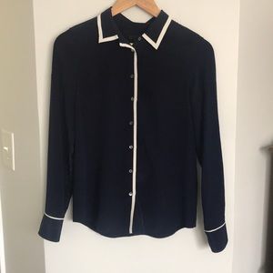 Navy Silk Tipped Boy Shirt/ Style# 63666 Blouse